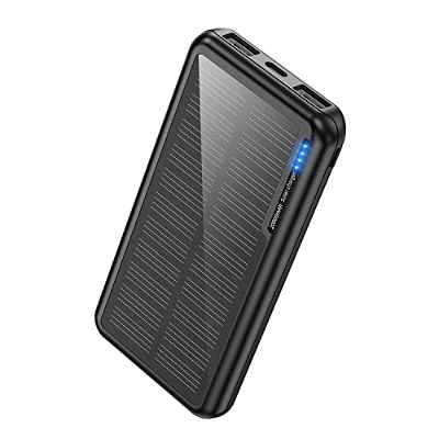 Cargador Solar 20000mAh con Entradas Tipo C & Mirco USB Batería Externa Solar Power Bank Solar Carga Rápida con 2 Salidas USB para iPhone Samsung Android Móviles