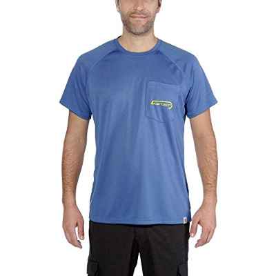 Carhartt Camiseta de Manga Corta, Logotipo Gráfico, Ideal Para Pesca, Tejido Force, Hombre, Azul Federal, L