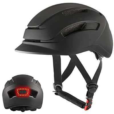 Casco de Bicicleta para Adultos Casco de Ciclismo con Luz USB Recargable para Viajeros Urbanos Scooter Eléctrico Certificado CE de Carretera de Montaña Ligero Ajustable para Hombres Mujeres(M)