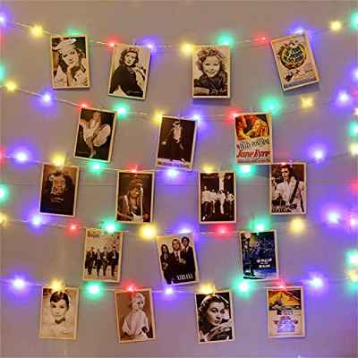 Colgar Fotos de Luces, 10m 100LED Guirnaldas Luces para Decoracion Habitacion, Luces Colgar Fotos Equipada con 50 Fotoclips de Fotos Transparentes, Notas y de Arte y Colgar Fotos (Multicolor)