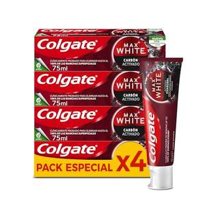 Colgate Max White Carbón Activado, Pasta de dientes Blanqueadora, Sonrisa Más Blanca, Pack 4x75ml