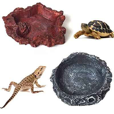 Comedero para Reptiles, 2 Piezas Cuenco Resina para Reptiles, Alimentador de Reptiles, Alimentador de Lagartos, Plato de Agua para Reptiles, Tortugas, Serpientes, Lagartos, Gecos, Arañas y Ranas