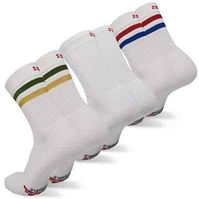 DANISH ENDURANCE Calcetines de Tenis Performance Crew 3 Pares (Multicolor: 1 x Rayas Rojas/Azules, 1 x Blanco, 1 x Rayas Verdes/Amarillas, EU 39-42)