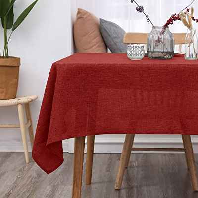 Deconovo Mantel Navidad Mesa Rectangular para Comedor Cocina o Salón Efecto Lino 140 x 250 cm Rojo