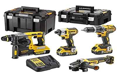 DEWALT DCK422P3T-QW - KIT XR 18V = DCD796 Taladro Percutor + DCF887 Atornillador Impacto + DCG405 Amoladora + DCH273 Martillo + 3 Baterías Li-Ion 5,0Ah + TSTAK II + TSTAK VI