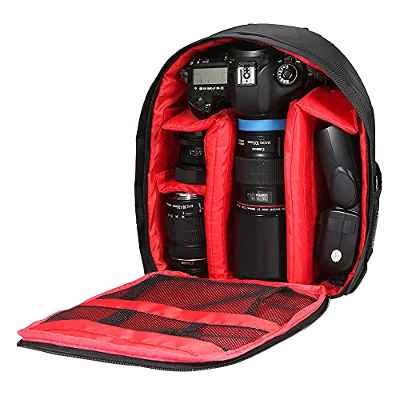 Docooler Mochilas para Cámaras, Mochila Fotografia Impermeable con Divisores Extraíble Mochila para Camara Reflex Digital DSLR (Rojo)