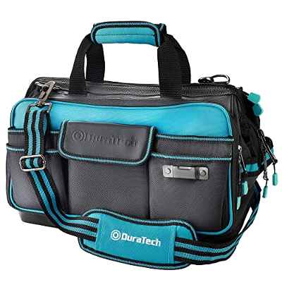 DURATECH Bolsa de Herramientas 43 x 29 x 30 cm, Bolsa de Herramientas con Carga Máxima 30kg, Respaldo Rígido Resistente al Agua, Correa Ancha Ajustable para el Hombro, Cremallera Flexible