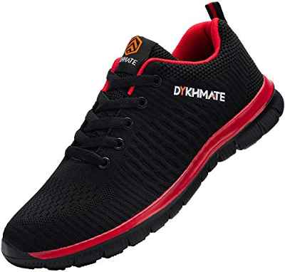 DYKHMATE Zapatillas de Deportes Hombre Ligero Transpirable Zapatos para Correr Gimnasio Casual Sneakers (Negro Rojo,42 EU)