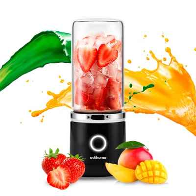 Edihome, Batidora Portátil, Licuadora para Verduras y Frutas, 380 ml, Mini Batidora para Smoothie, Blender, Recargable por USB, 2000mA (Negro)