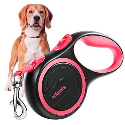 Edipets, Correa Perro Extensible, Retráctil, 3, 5 y 8 Metros, Cinta Flexible para Adiestramiento y Paseo, con Seguro y con Freno, Diseño y Agarre Cómodo (Rosa, 5 Metros <20Kg)