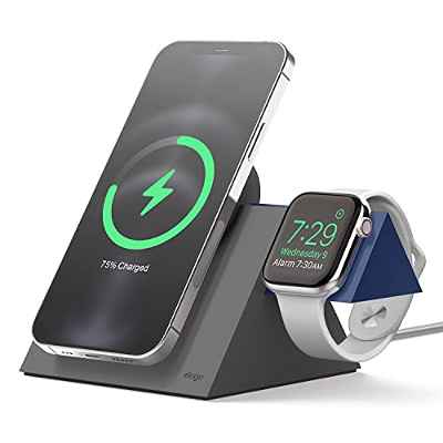 elago MS5 Duo Cargador Inalámbrico, Estación de Carga Compatible con MagSafe Cargador, Compatible con Apple Watch Cargador, Compatible con iPhone 14, 13, 12 [Cargador no Incluido] (Gris Oscuro+Indigo)