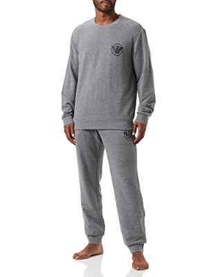 Emporio Armani Icon Terry-Conjunto de Sudadera y Pantalones para Dormir Sweater+Trosers, Gris Oscuro, M para Hombre