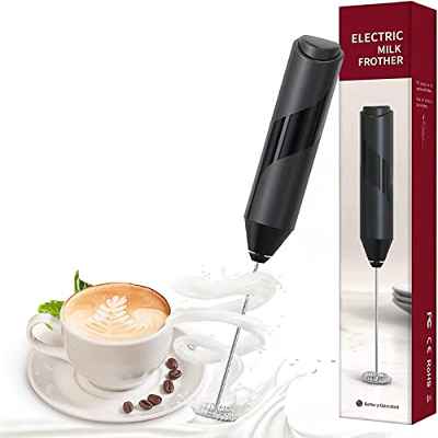 Espumador de leche de mano, espumadores de leche eléctricos Amlink, espumador de café, mini batidor de leche, fabricante de espuma, mezclador de bebidas para leche, lattes, crema, matcha (negro)