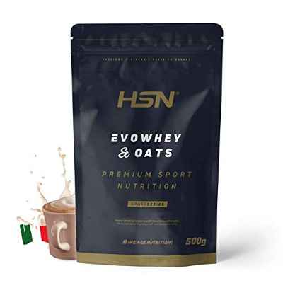 Evowhey & Oats de HSN | Sabor Capuchino 500 gr = 10 Tomas | Proteína Whey con Harina de Avena | Ideal para Desayunos o Meriendas | Bajo en Azúcar | No-GMO, Vegetariano, Sin Soja