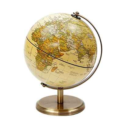 Exerz 14cm Globo Antiguo - Mapa en Español - Decoración de Escritorio Educativa/ Geográfica - Globo Terráqueo con una Base de Metal - Mapa Moderno con Color Antiguo - Diámetro: 14cm