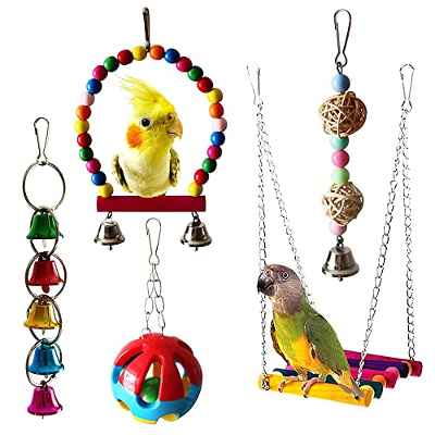 FDDU 5 Piezas Juguete De Loro,Juguetes Colgantes Masticar Loros,Hamaca Jaula Pájaros Mascotasv,Juguetes para Loros Aves,Columpio De Loro,Adecuado para Loros Pequeños,Guacamayos,Pinzones,Agapornis