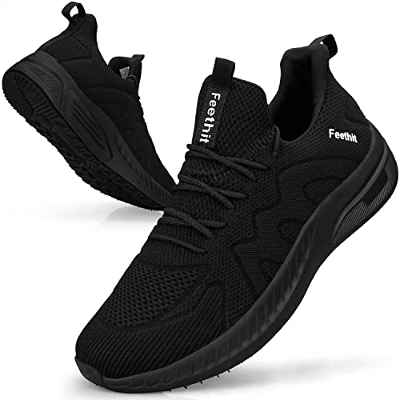 Feethit Zapatillas de Deporte Zapatillas Running Hombre Correr Jogging Caminar Bambas Gimnasio Fitness Atlético Trabajo Sneakers Ligeros Transpirables Zapatillas Deportivas Hombre Negro & Blanco 42 EU