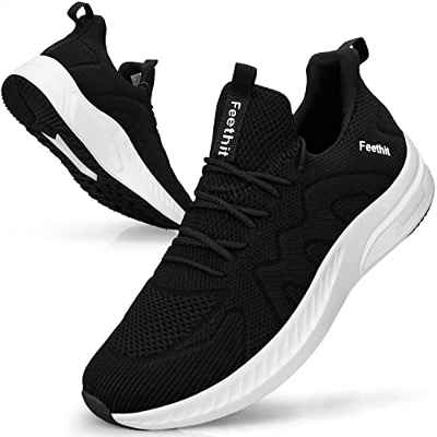 Feethit Zapatillas de Deporte Zapatillas Running Hombre Correr Jogging Caminar Bambas Gimnasio Fitness Atlético Trabajo Sneakers Ligeros Transpirables Zapatillas Deportivas Hombre Negro & Blanco 40 EU