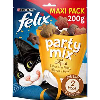 Felix Nestlé Purina Snacks y chuches para Gatos Party Mix Party Mix Original Mix Maxi Pack 200 g - Pack de 5