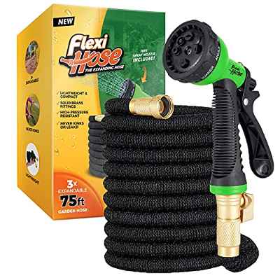 Flexi Hose Upgraded - Manguera para jardín Mejorada y expansible - Longitud Extra - con Conectores de 2 cm de latón - Flexible y antirroturas - Boquilla con 8 Funciones - Negro - 23 Metros