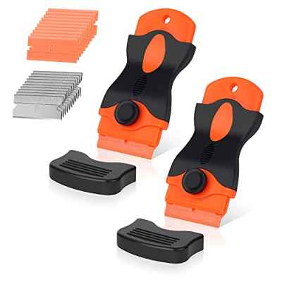 Flintronic Raspador Vitroceramica, 2 Rasqueta Multiusos Profesional con 20 Cuchillas para Ventanas, Espejos, Azulejos Limpieza (Naranja)