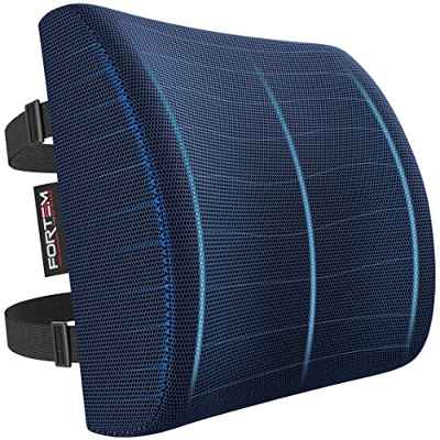 FORTEM Cojín Lumbar de Silla de Oficina, Almohada de Apoyo Lumbar, Cojín Lumbar para Silla de Escritorio, Almohada Viscoelástica para la Espalda, Funda Lavable (Azul)