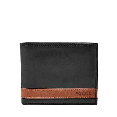 Fossil Plegable de cuero Quinn para hombre de 11.5 cm de largo x 2 cm de ancho x 9 cm de alto, Negro/Marrón