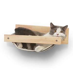 FUKUMARU Cama Pared Gato, Hamaca para Gatos Grande montado en la Pared, De Madera Maciza de Caucho, Soporta hasta 18 KG