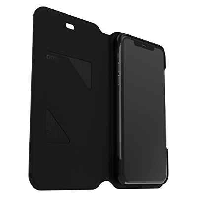 Funda para iPhone 11 Pro Max OtterBox Strada Via, resistente a golpes y caídas, fina, tacto suave, tapa folio con slot para tarjetas, Testada 2x con los estándares Militares anticaídas, Negro