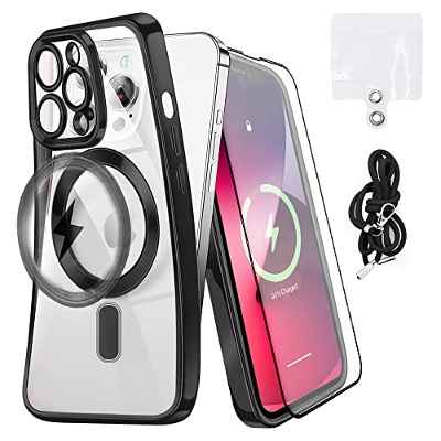 Funda para iPhone 13 Pro + Protector Pantalla + Cordón Universal Carcasa con Aro Magnético para Carga inalámbrica Compatible con Magsafe