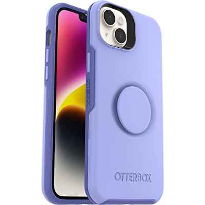 Funda para iPhone 14 Plus OtterBox Otter+Pop, resistente a golpes y caídas, con PopSockets PopGrip,Testada 3x estándares Militares anticaídas, Antimicrobiana, Morado