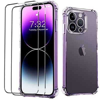 Funda para iPhone 14 Pro,Funda iPhone 14Pro Transparente Carcasa+ 2 Pcs Protector de Pantalla y Cristal/Vidrio Templado,Suave TPU Silicona Caso Delgada Anti-arañazos Case para iPhone14 Pro 6.1"