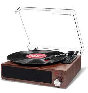 FYDEE Tocadiscos de Vinilo, Tocadiscos Vintage Bluetooth con 3 Velocidades 33/45/78RPM y 2 Altavoces Estéreo Integrados