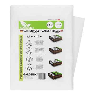 GARDENIX® 21 m² Vellón de protección contra Congelación para Primavera, Alta estabilización UV, Permeable al Agua, Cubierta de Primavera para Plantas (2,1m x 10m)