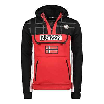 Geographical Norway- Sudadera con Capucha de Hombre de Manga Larga Fitakol Negro/Rojo Talla M