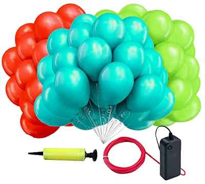 Globos de Cumpleaños. Decoración Para Fiestas infantiles, Para Eventos y Celebraciones. Hinchables con Helio. Látex Natural Biodegradable. Incluye Cable de Neón Flexible e Hinchador de Globos Manual.