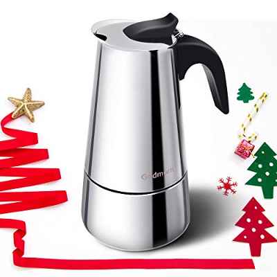 Godmorn Cafetera italiana, Cafetera espressos en Acero inoxidable430, 6 tazas,Conveniente para la cocina de inducción，Cafetera Moka Clásica, Plata,Perfecta para Uso Doméstico y en la Oficina.