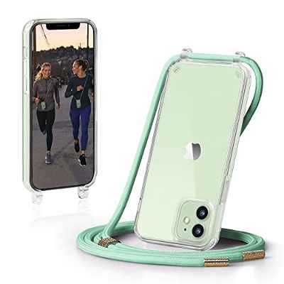 GOODVISH Funda con Cuerda para iPhone 11 6.1'', A Prueba de choques Carcasa Transparente TPU, Case con Correa Colgante Ajustable Collar Correa de Cuello Cadena Cordón - Verde