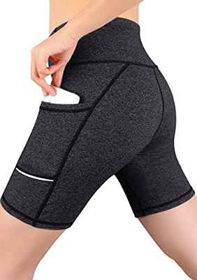 GRAT.UNIC Pantalón Corto Deportivo para Mujer, Running Pantalones Cortos de Yoga con Bolsillo Lateral, Fitness Mallas Deportivas (Gris, L)