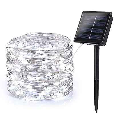 Guirnalda Luces Exterior Solar, BrizLabs 24m 240 LED Cadena de Luces 8 Modos Luces Led Solares Jardin Impermeable Iluminación Decoración para Patio, Terraza, Navidad, Bodas, Fiesta, Blanco Frio