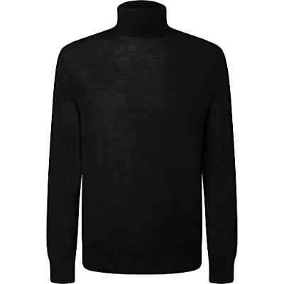 Hackett London Cuello Redondo de Seda Merino Sudadera, Negro, XXL para Hombre