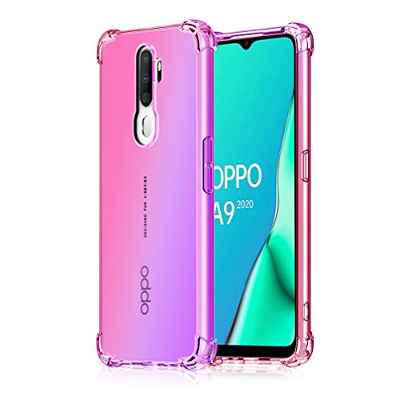 HAOYE para OPPO A9 2020 / A5 2020 Funda, Funda Gradiente Transparente TPU, Carcasa Cristal Ultra Slim Flexible Suave Silicona TPU Bumper, Reforzar la Cuatro Esquinas Case Cover (Pink/Morado)