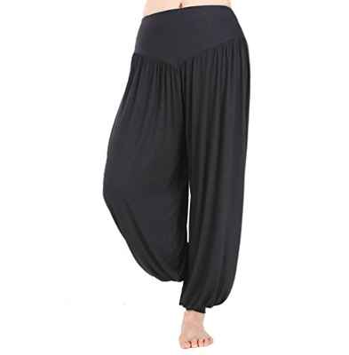 Harem Baggy - Pantalones largos para mujer, de verano, para mujer, de moda, pantalones cortos de yoga Negro S