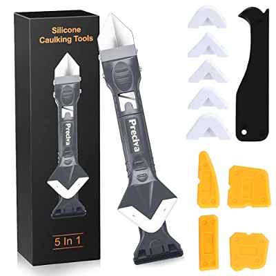 Herramientas para Sellar Juntas con Silicona 5 en 1, Preciva Kit de 13 Piezas para Eliminar, Raspador de Eliminación, Sellar y Alisar Juntas de Ventanas, Cocinas, Baños (negro)