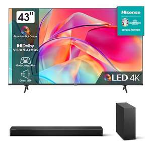 Hisense 43E7KQ QLED Smart TV con HS2100 Barra de Sonido 240W, 2.1, DTS Virtual X (con TV 55, 488€)