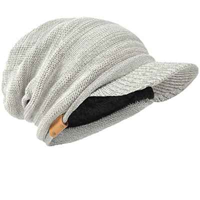 HISSHE Hombres Gorra de Vendedor Periódicos de Punto Grueso Forrado de Vellón Gorro con Visera B319 (Pálido-Gris,Talla L)