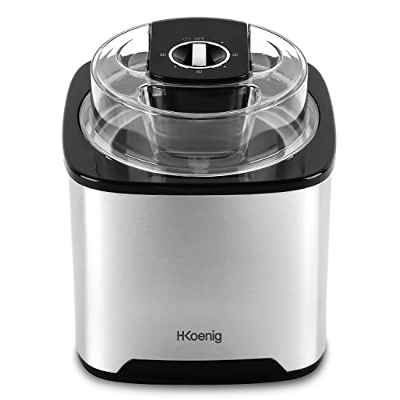 H.Koenig SRB80 Máquina Para Hacer Helados, Capacidad 2L, Acero Inoxidable, 30 a 40 Min De Preparación, Rápida, 30 rpm, Apagado Automático, Tapa Transparente, Cuenco Extraíble, 12 W