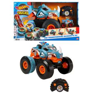 Hot Wheels RC Rhinomite radiocontrol Coche de juguete teledirigido con mando se transforma en pista, +5 años (Mattel HPK27)