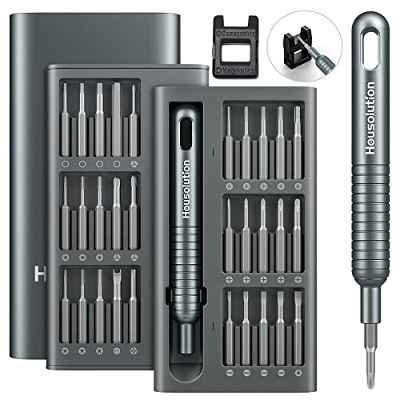 Housolution Juego de Mini Destornillador de Precisión, 31 en 1 Kit de Destornillador de Reparación Magnético Profesional con 30 Brocas de Precisión y 1 Magnetizador para Móvil Tableta Relojes, Gris