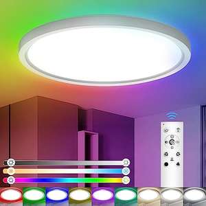 IAB Plafon LED Techo Regulable, 24W+8W RGB Retroiluminación Lampara Techo 3300LM, 3000K-6500K